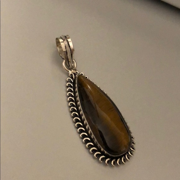 GOLDEN TIGER EYE PENDANT 925 STERLING SILVER - Picture 2 of 3